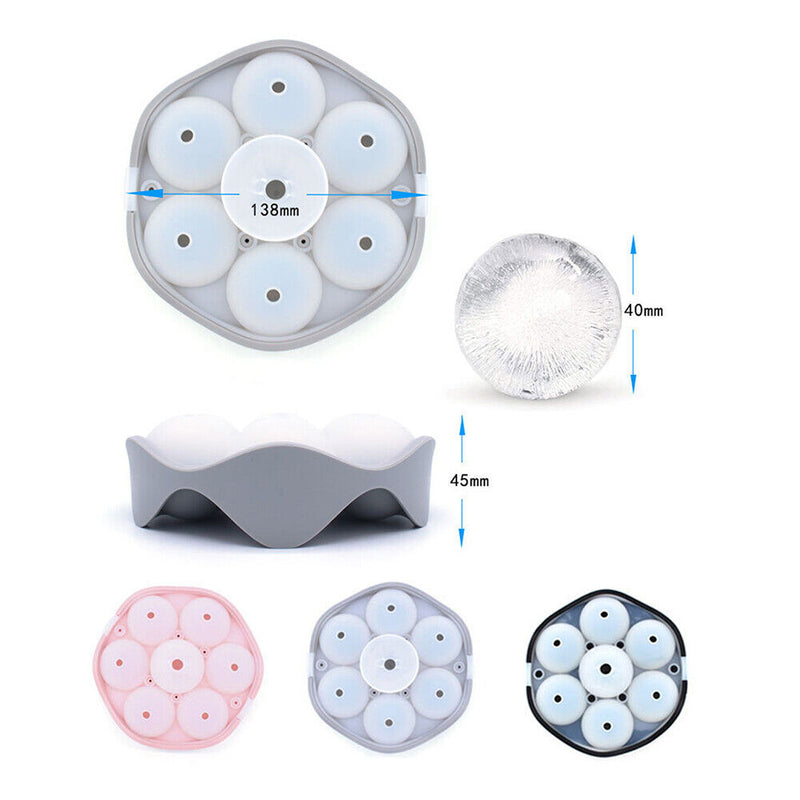 #A 7 Cavity Ice Molds Silicone Cocktail Whiskey Ice Cube Ball Maker Tray with Li