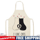 Kitchen Linen Apron Cat Couple Paint Picnic Coffee Shop Accessory Pinafore