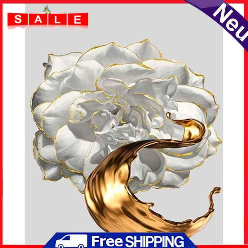 DIY Acrylic Coloring Drawing Kit Oil Paint by Numbers White Flower Picture Gift