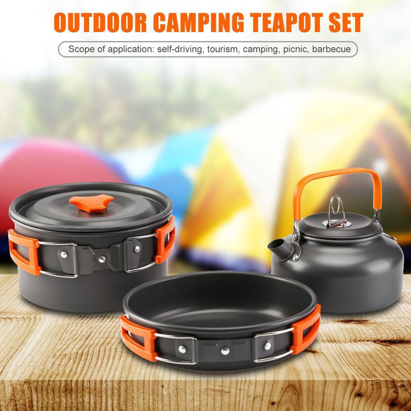 Ultra-Light Outdoor Camping Cookware Water Kettle Pan Set Alumina (Orange) Newly