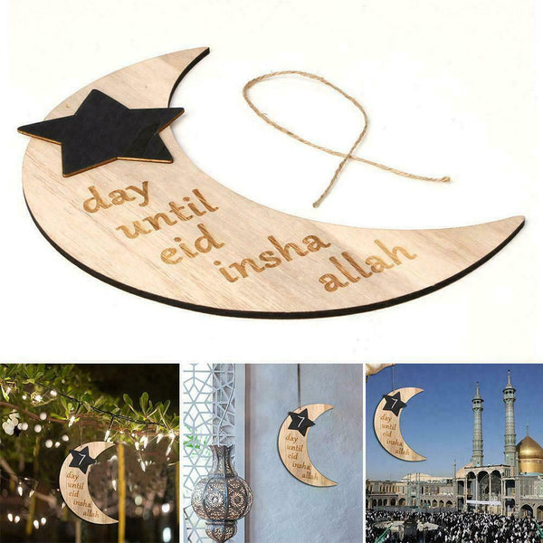 Eid Mubarak Moon Wooden Hanging Ornaments Muslim Ramadan Kareem Eid al-adha M4I3