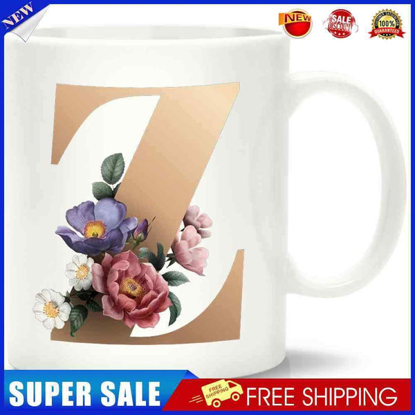 11 oz Unique Creative Ceramic Coffee Mugs with Flower with Letter Z Decors