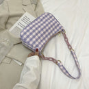 Fashion Women Oxford Cloth Plaid Print Underarm Bag Chain Handbags (Purple)