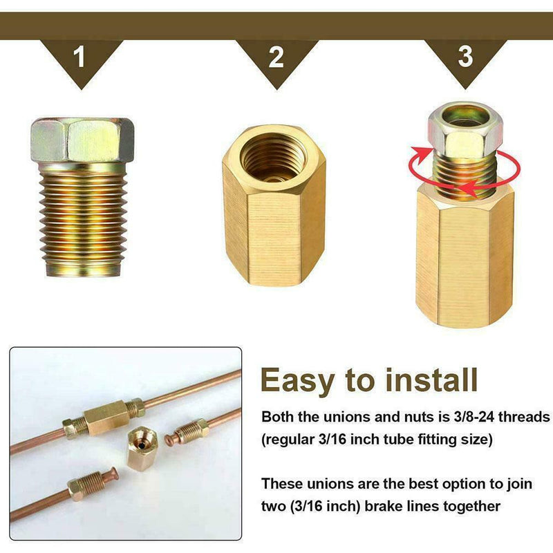 12Pcs/Set 3/16" Brake Line Repair Female Union Inverted Tube Fittings Flare N2M3