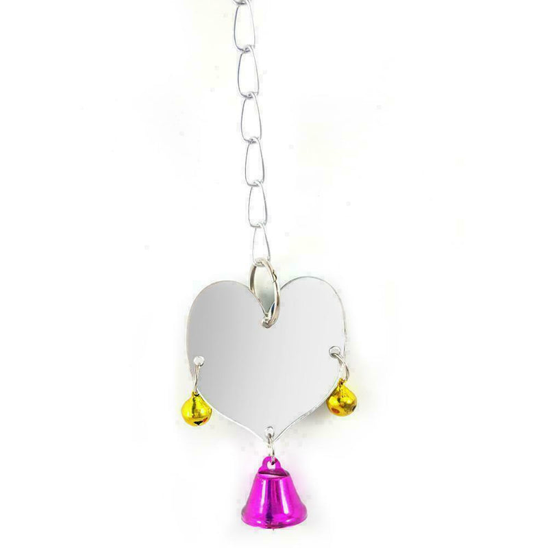 Pet Parrot Bird Heart Shape Mirror Toys Bell Swing Hanging D1C3 Cage M4A9