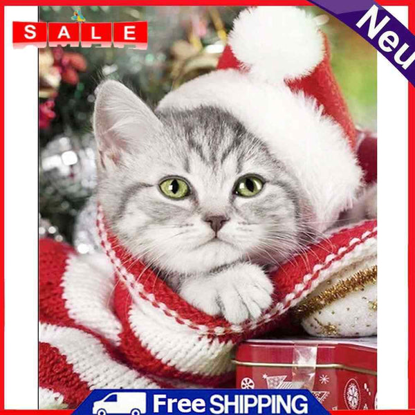 5D Full Drill Diamond Painting DIY Christmas Cat Rhinestone Picture Decor Poster
