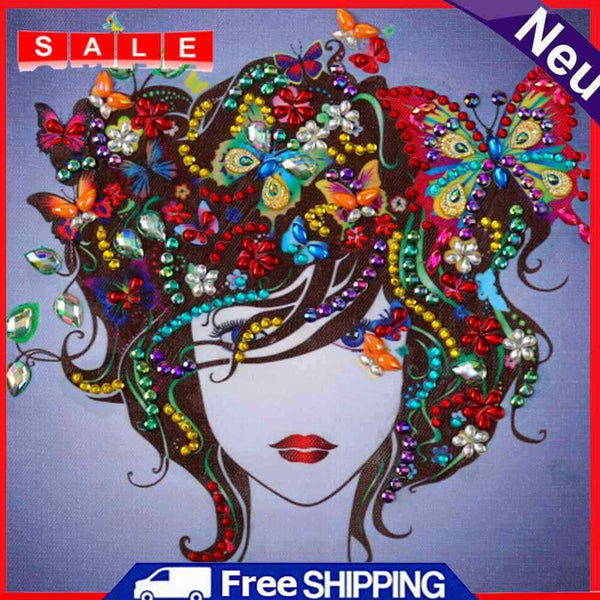 5D Special Shape Diamond Painting Short Hair Girl DIY Rhinestone Mosaic Wall Art