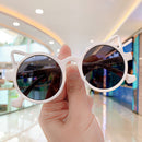 Kids Cute Sunglasses Cat Ear Girl Boys UV Protection Eyeglasses (White)