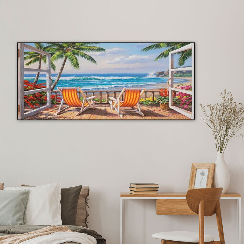 Balcony Sea View Oil Paint By Numbers Kits DIY Wall Art Picture Craft Home Decor