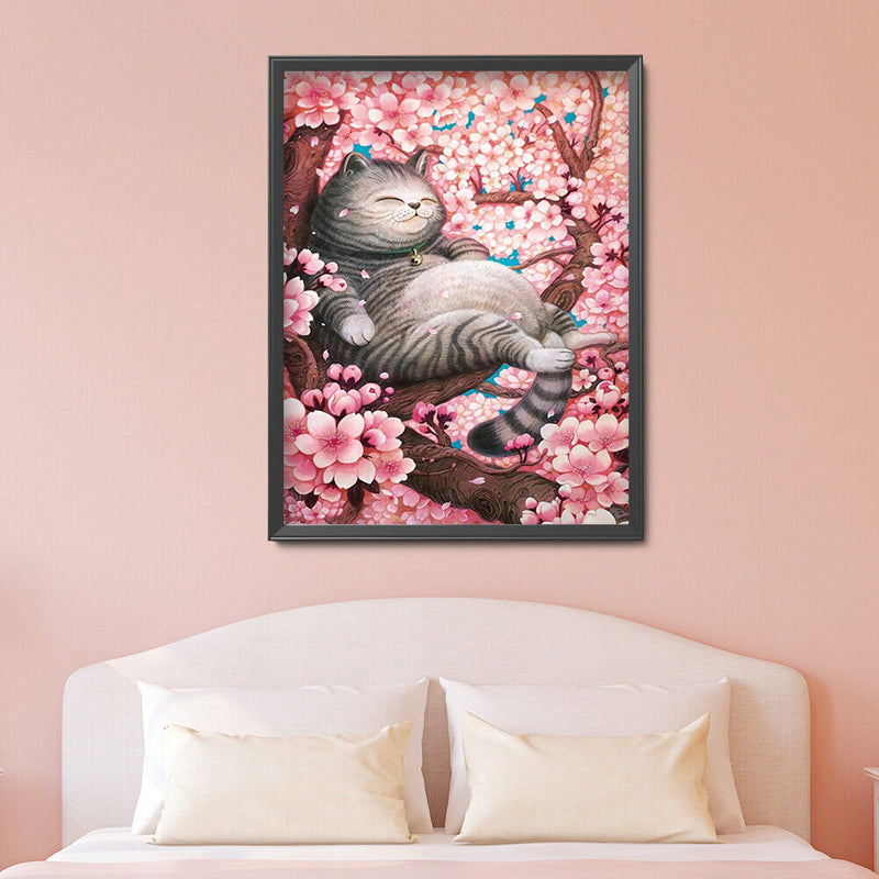 5D DIY Diamond Embroidery Cherry Tree Cat Mosaic Kit Home Decor for Wall Gift