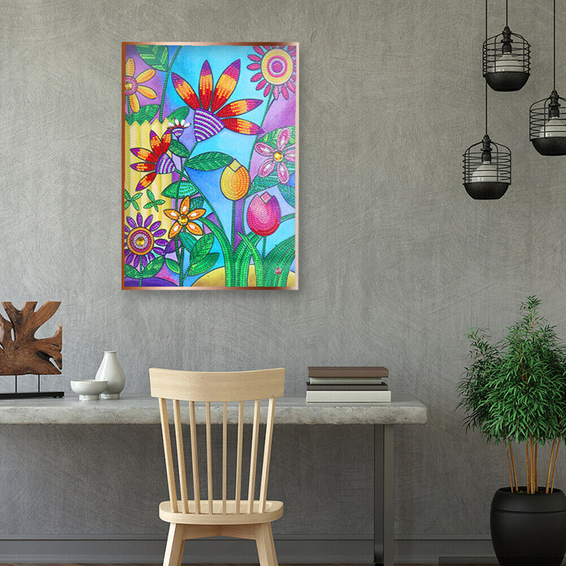 5D Rhinestone DIY Special Shaped Kit Colorful Flowers Diamond Painting