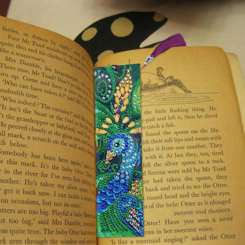 DIY Peafowl Special Shaped Diamond Painting Leather Tassel Bookmark Crafts Newly