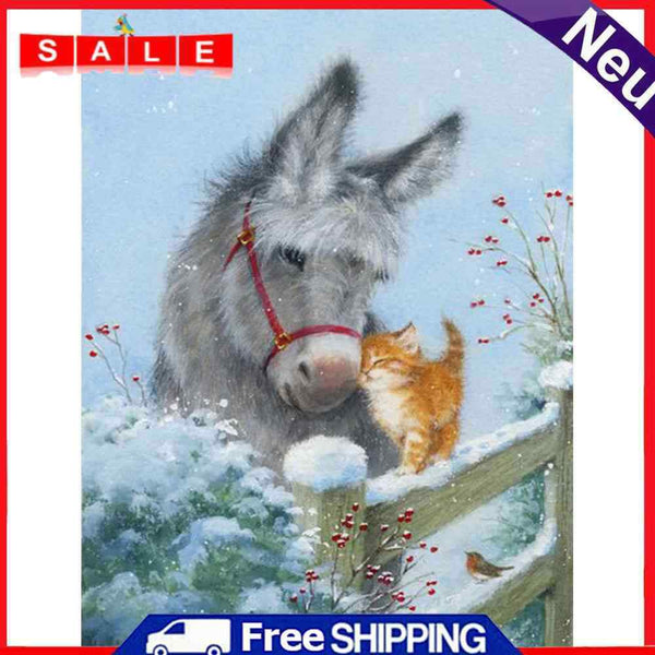 Donkey and Kitten Snow Oil Paint By Numbers Kits Wall DIY Home Decoration Gift