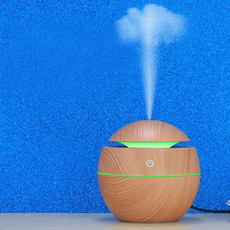 LED USB Induction Wood Grain Humidifier Ultrasonic Air Diffuser(Light Brown