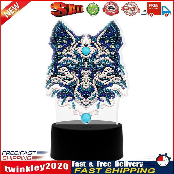 DIY Wolf Diamond Painting LED Light Embroidery Night Lamp Home Desk Decor Newly