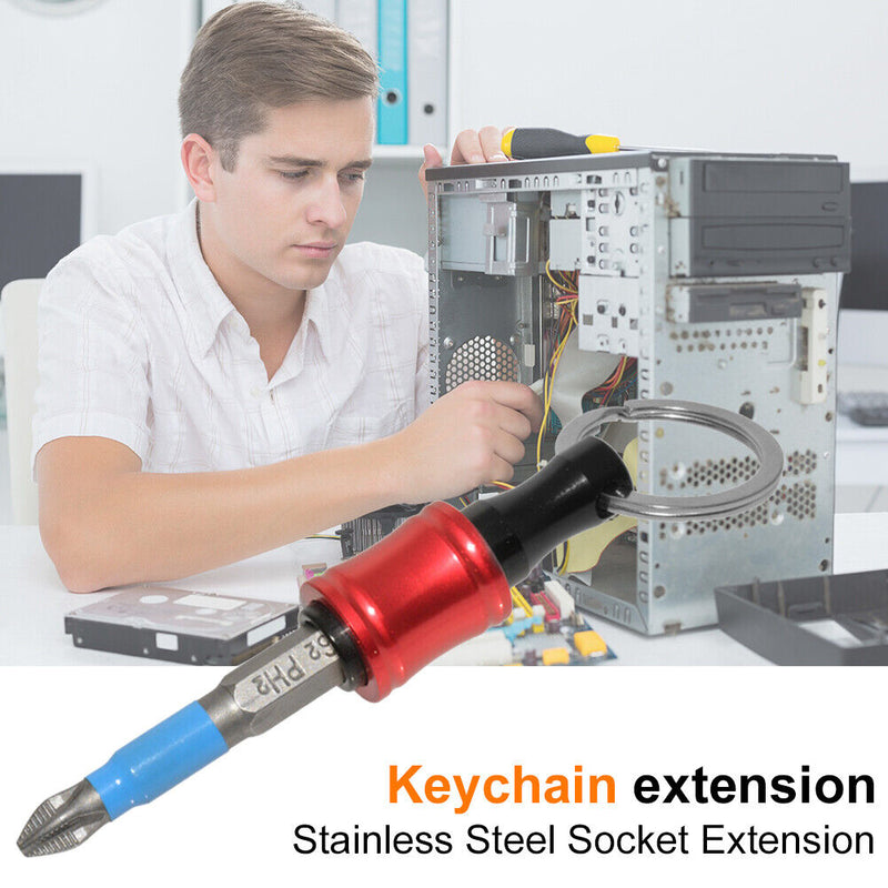 1/4 Hex Shank Aluminum Alloy Screwdriver Bits Extension Bar Keychain (Red)