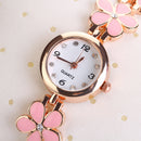 Girls Chic Fashion  Flower Rose Golden Bracelet Wrist Watch Pink Newly