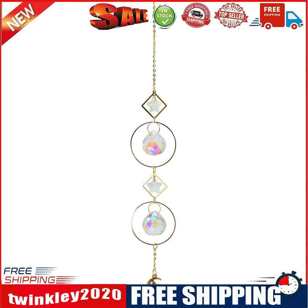 Crystal Wind Chime Star Moon Pendant Colorful Beads Hanging Drop Decor (A)