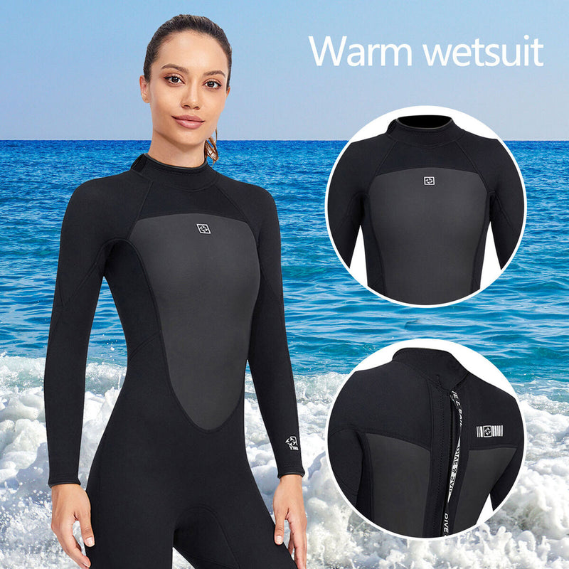 3mm Neoprene Wetsuits Women Back Zipper Full Diving Suits (Black L) Newly