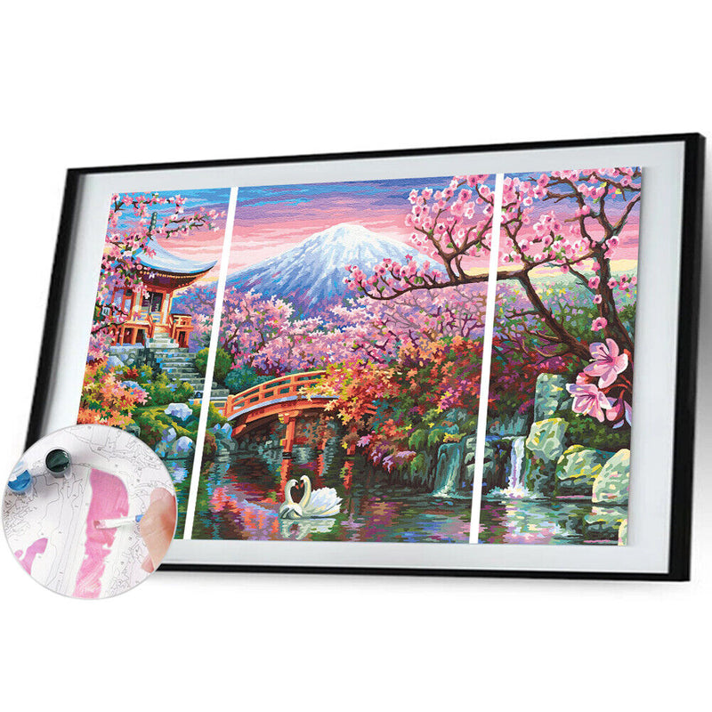 Frameless Painting By Numbers Courtyard DIY Drawing On Canvas Craft Triptych Kit