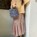 Daily Corduroy Bento Handbag Women Animal Lunch Storage Bag (Grey Leopard)