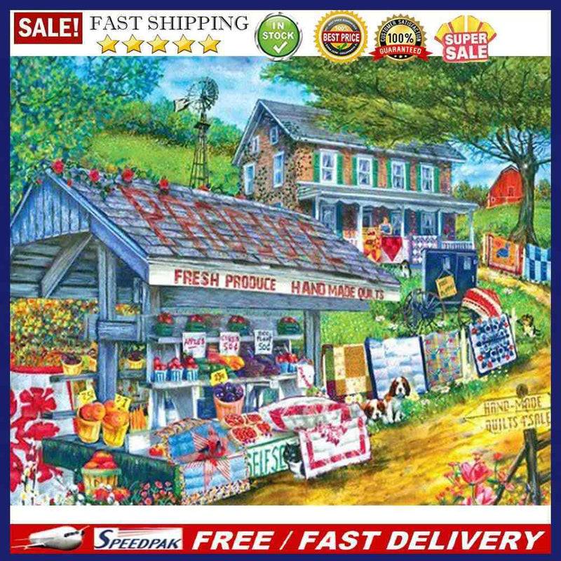 5D DIY Diamond Painting Farm Shop Full Round Drill Mosaic Art Picture Rhine