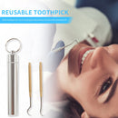 Metal Toothpick Waterproof Camping Oral Teeth Cleaning Tool w/Storage Container