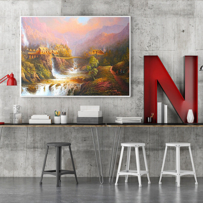 Frameless Oil Paint By Numbers Mountain Castle DIY Canvas Picture Craft Kit