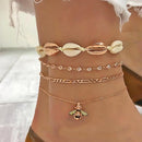 4pcs Boho Bee Shell Rhinestone Anklet Women Beach Food Chain Jewelry Gifts Newly