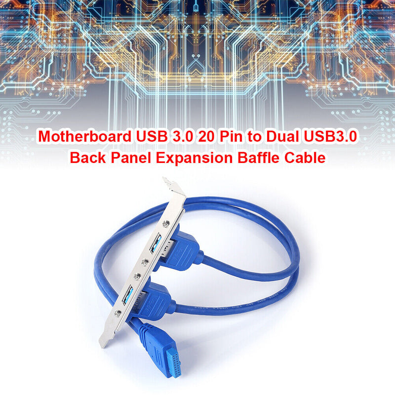 Motherboard USB 3.0 20 Pin to Dual USB3.0 Back Panel Expansion Baffle Cable