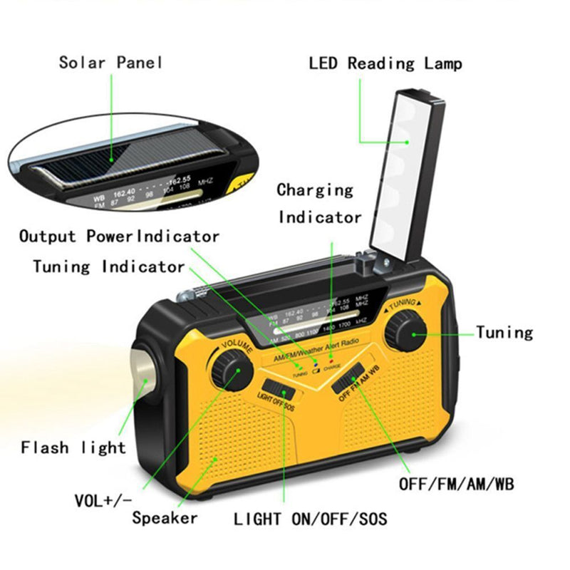 Weather Radio Hand Crank 2500mAh Power Bank Emergency Radio Solar Charging
