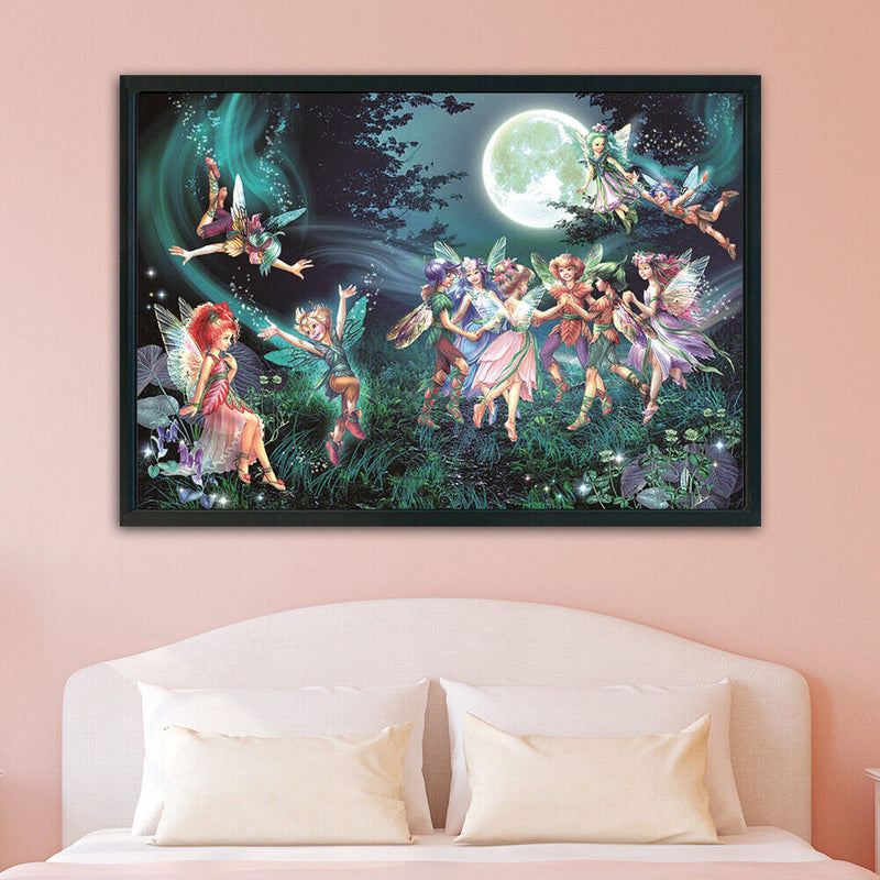 80x58cm DIY Stamped Cross Stitch Kit Fairy in Moon 11CT 3 Beaches Needlework Set