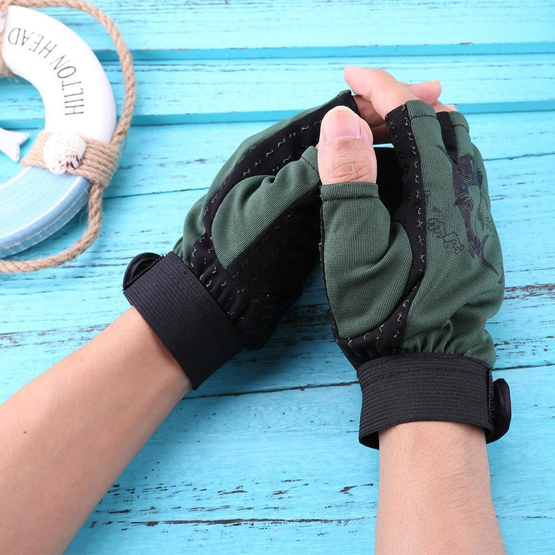 1 Pair Skidproof Half Finger Cycling Fishing Anti-Slip Glove(Green)