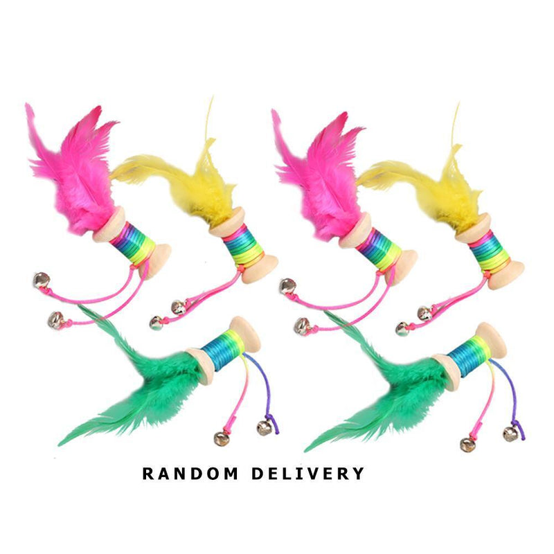 Cat Wooden Rolling Bell Color Feather Sounding Kitten Pet Palying Partner Random