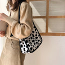 Women Winter Plush Shoulder Bag Zebra Leopard Cow Print Shopping Bags Handbags