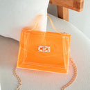 Fashion Women Transparent Messenger Bag Ladies Beach Chain Handbag (Orange)