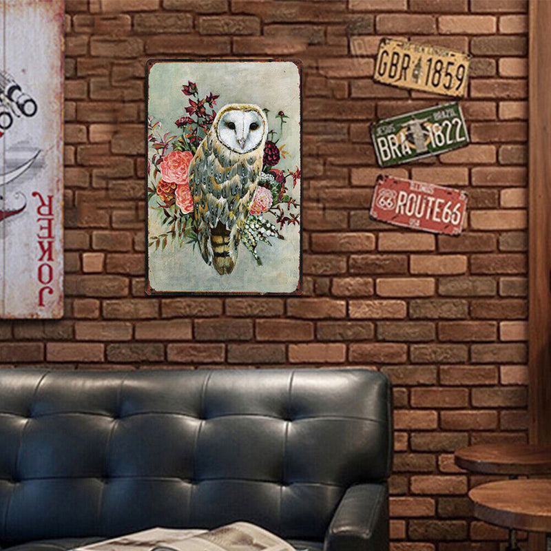 Flower Owl Retro Metal Plate Tin Sign Plaque Poster Wall Home Decor Iron Paints