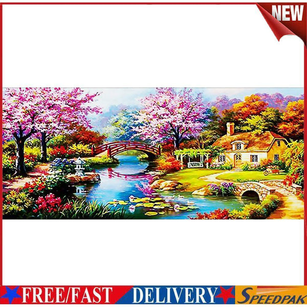 5D DIY Full Special Shaped Drill Diamond Painting Spring Bridge Embroidery #F