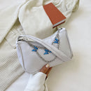 Retro Women Butterfly Chain Underarm Bag Casual PU Small Handbags (White)