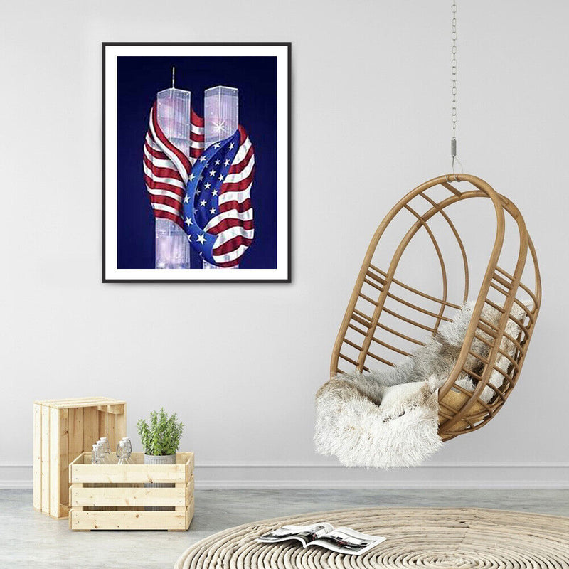 5D Diamond Painting Flag Twin Towers Full Round Drill DIY Wall Home Decoration