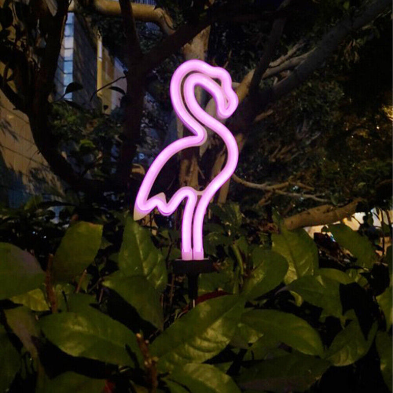 LED Luminous Flamingo Neon Solar Light Garden Yard Art Outdoor Lawn Stake Lamp