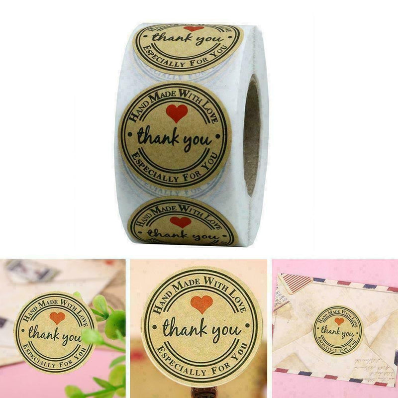 500pcs/Roll Hand made with Love Thank you Stickers Scrapbook Lables C L6C0 U5E3