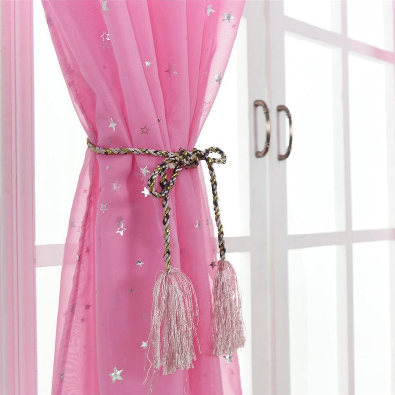 Star Print Tulle Curtains Window Drapes Sheer Purdah for Living Room(Pink)