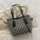 Women Houndstooth Print Leather Jacquard Shoulder Bag Casual Tote Shopping Bags