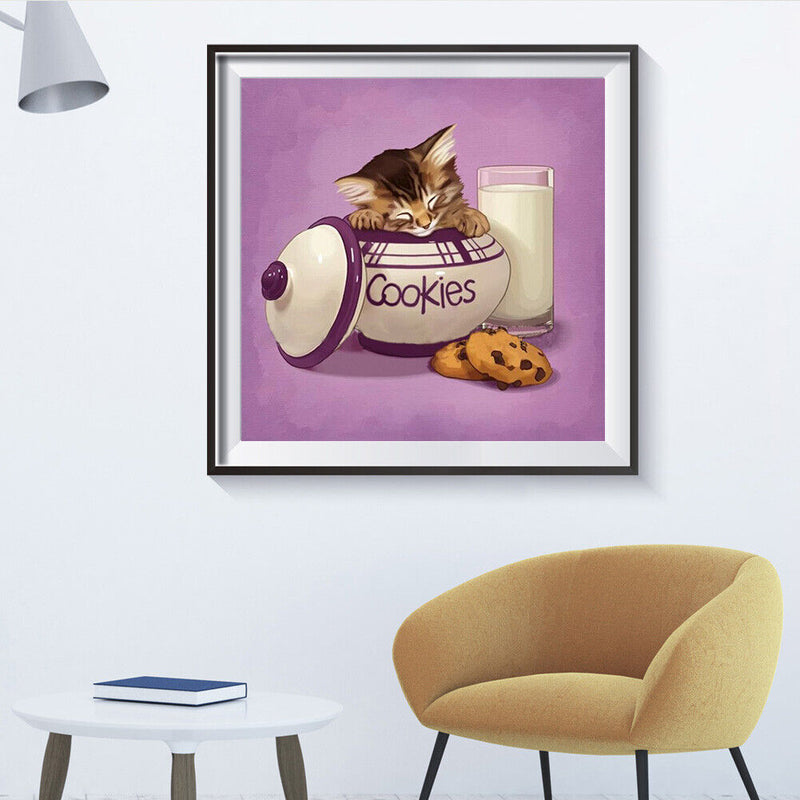 5D Diamond Painting Cookie Box Cat Full Round Mosaic Canvas Picture DIY Home Dec