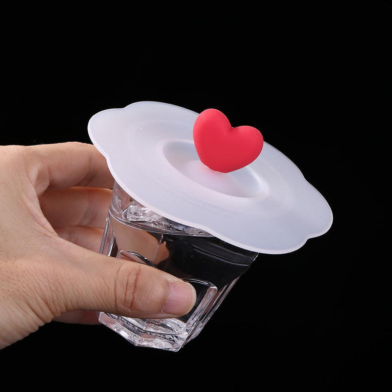 5pcs Silicone Cup Cover Heat-resistant Leak Proof Cartoon Lid(Heart)