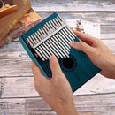 17 Key Portable Mahogany Kalimba Wooden Thumb Piano with Armrests (Blue) Newly