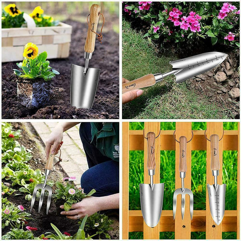 18Pcs Garden Tool Set with Steel Trowel and Hand Rake 15X Plant Lables K5E3