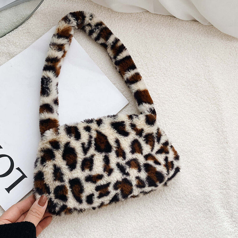 Animal Pattern Underarm Bag Women Mini Plush Shoulder Handbags Purse (8)