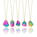 Rainbo Aura Quartz Crystal Pendulum Necklace Pendant B1T3 Crystal Chakra E6H6